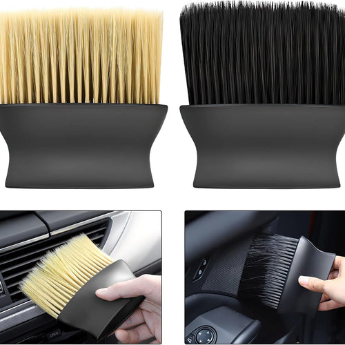 Yellow & Black Car Detailing Brush Set (2-Pack): Soft Bristle Dust Cleaners for Air Vents, Dashboard & Home Use