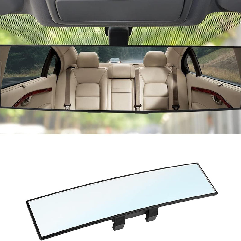 Wide-Angle Car Rearview Mirror with Curved HD Glass Lens, Clip-On Design, ABS Frame, Anti-Glare Coating, Universal Fit for Sedans SUVs Trucks Vans, Easy 10-Second Installation (White)