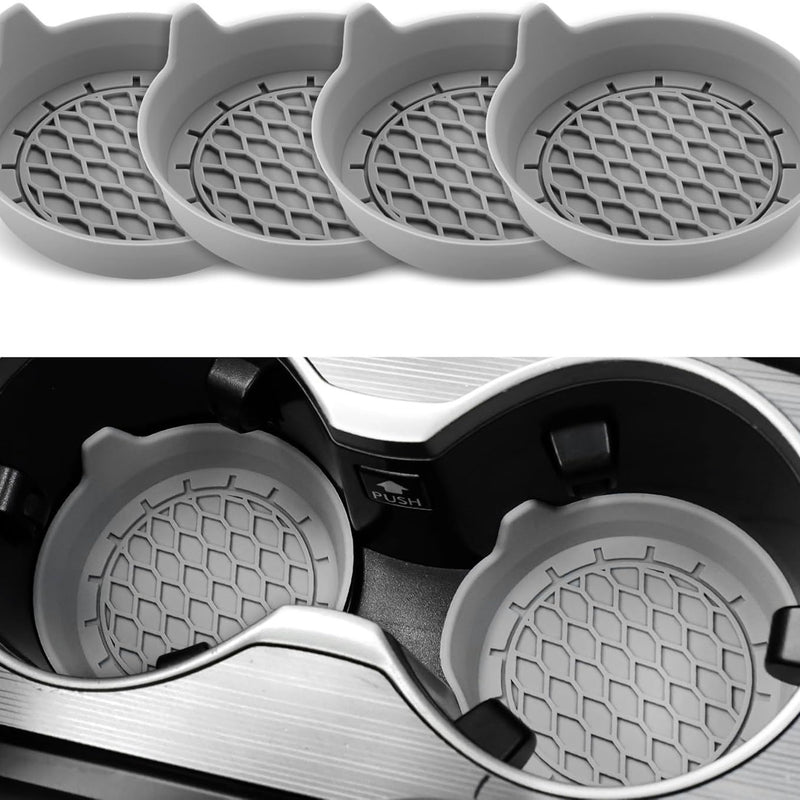 Car Cup Holder Coaster, Silicone Cup Holder Insert, Universal Non-Slip Cup Holders, Car Accessories Interior for Women and Man 4 Pack Gray