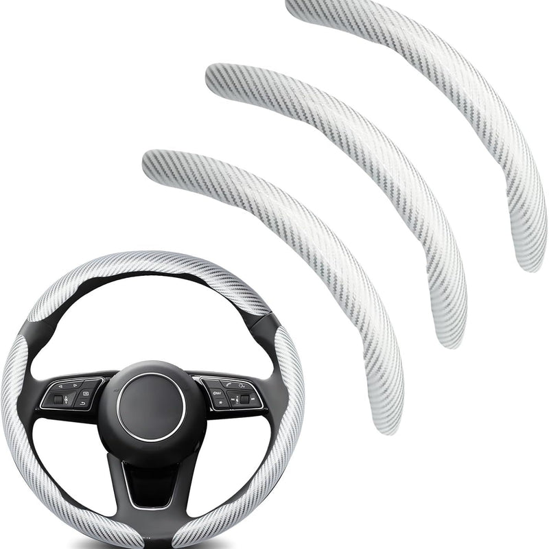 3pcs Universal Carbon Fiber Steering Wheel Cover - Anti-Slip & Segmented Design, Universal 99% Durable Steering Wheel Protector for Men and Women, Car Interior Accessory (White)