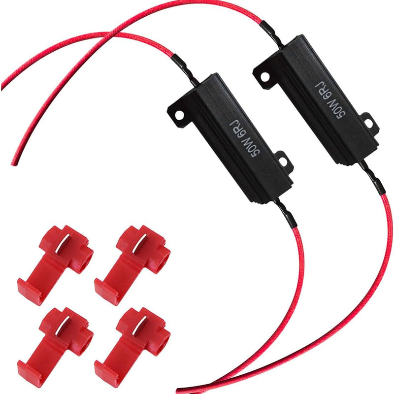 50W 6ohm LED Load Resistors with Quick Wire Clips, Aluminum Case Resistor for Fix LED Turn Signal Lights Bulb Fast Hyper Flash, Automotive Replacement Resistor for Fix Blink Error Code (Black, 2PCS)