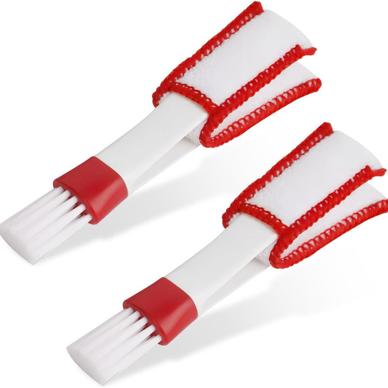 2 PCS Mini Duster for Car Air Vent, Double Ended Automotive Air Vent Microfiber Duster & Brush, Dust Collector Cleaner for Keyboard Window Leaves Shutter, Car Accessories (Red & White)