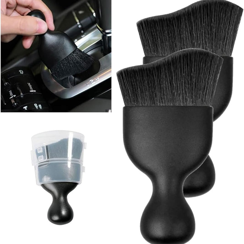 Car Interior Detailing Brush - Curved Soft Bristle Cleaning Brush, Dust Collectors Car Interior Cleaning Tool for Car Dashboard Air Conditioner Vents Leather, No Scratches (Black/2PCS)