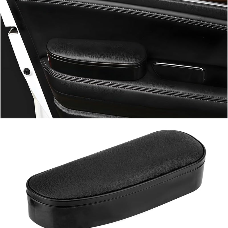 Car Armrest Support Cover, Leather Adjustable Car Armrest Support Left Elbow Pad Extender, Comfortable Car Side Door Armrest Pillow with Storage Box Relieves Driver Arm Fatigue (Black, Style 2)