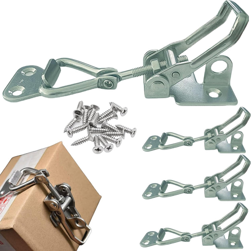 4PCS Thickened Stainless Steel Toggle Latch Clamp Adjustable Heavy Duty Pull Hasp Latches Toggle Latch Clamp with Lock Hole Toggle Latch Catch Set for Trunk Jig Smoker Door and Tool Boxes (Silver)