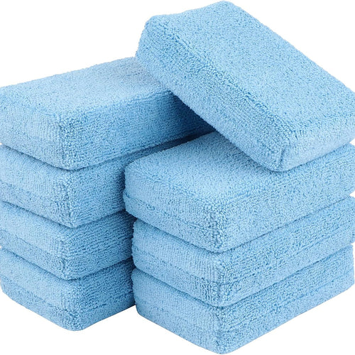 Microfiber Applicator Pad-8Pack, Car Wash Sponge, Premium Microfiber Sponge and Cleaning Pads, Perfect for Effortless Wax, Sealant, and Conditioner Application, Car Deng Supplies, Blue