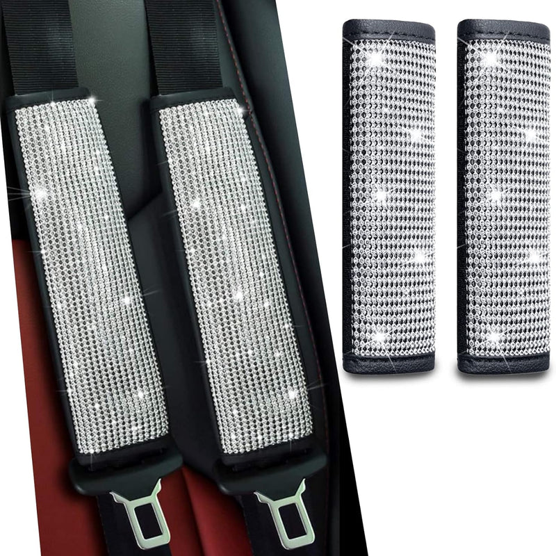 2-Pack Bling Seat Belt Covers,Bling Seat Belt Covers for Womens,Car Seat Belt Strap Cover Shoulder Pad,Universal Car Interior Accessories Fit for Car/Truck/SUV(Silver,2PC)