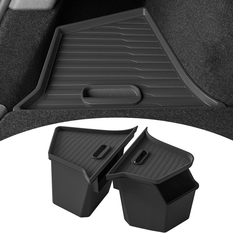 New 2025 2026 Model Y Juniper Rear Trunk Storage Bins with Lids 2PCS Refresh Model Y Rear Trunk Storage Box TPE Waterproof Trunk Organizer for Model Y Juniper Interior Accessories