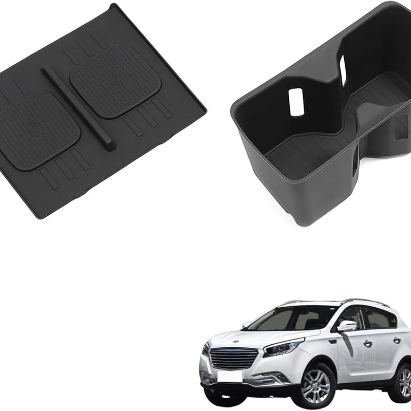 for 2024 2025 2026 Hyundai Santa Fe Not for Hyundai Tucson Center Console Silicone Water Cup Holder Insert with Wireless Charging Pad Protector 2PCS Black for Santa Fe Accessories