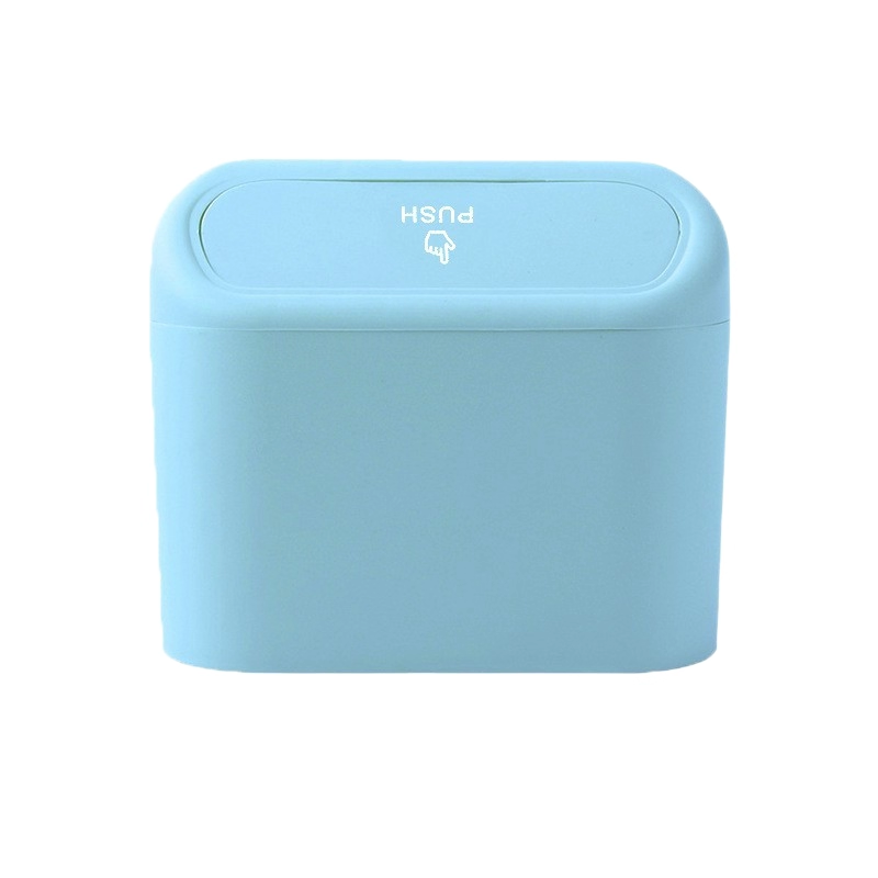 Blue Compact Car Trash Can 2 Pack Hanging Storage Bin with Push Lid for Vehicle Door and Seat Back Universal Fit Waste Management Solution for Local Drivers