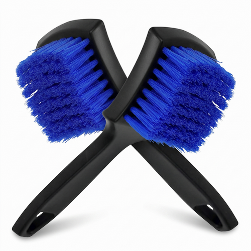 Blue Car Tire & Detailing Brush - 2-Pack Stiff Bristle Scrubber for Wheels, Mats, and Upholstery