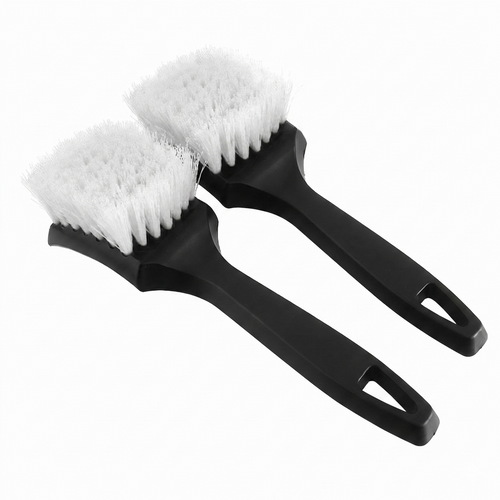 White Car Tire & Detailing Brush - 2-Pack Stiff Bristle Scrubber for Wheels, Mats, and Upholstery