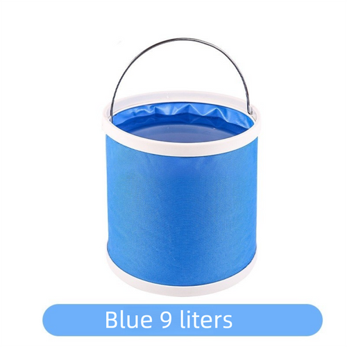 Blue 9L Collapsible Car Wash Bucket - Oxford Fabric Portable Folding Pail with Handle for Camping, Fishing, and Vehicle Cleaning