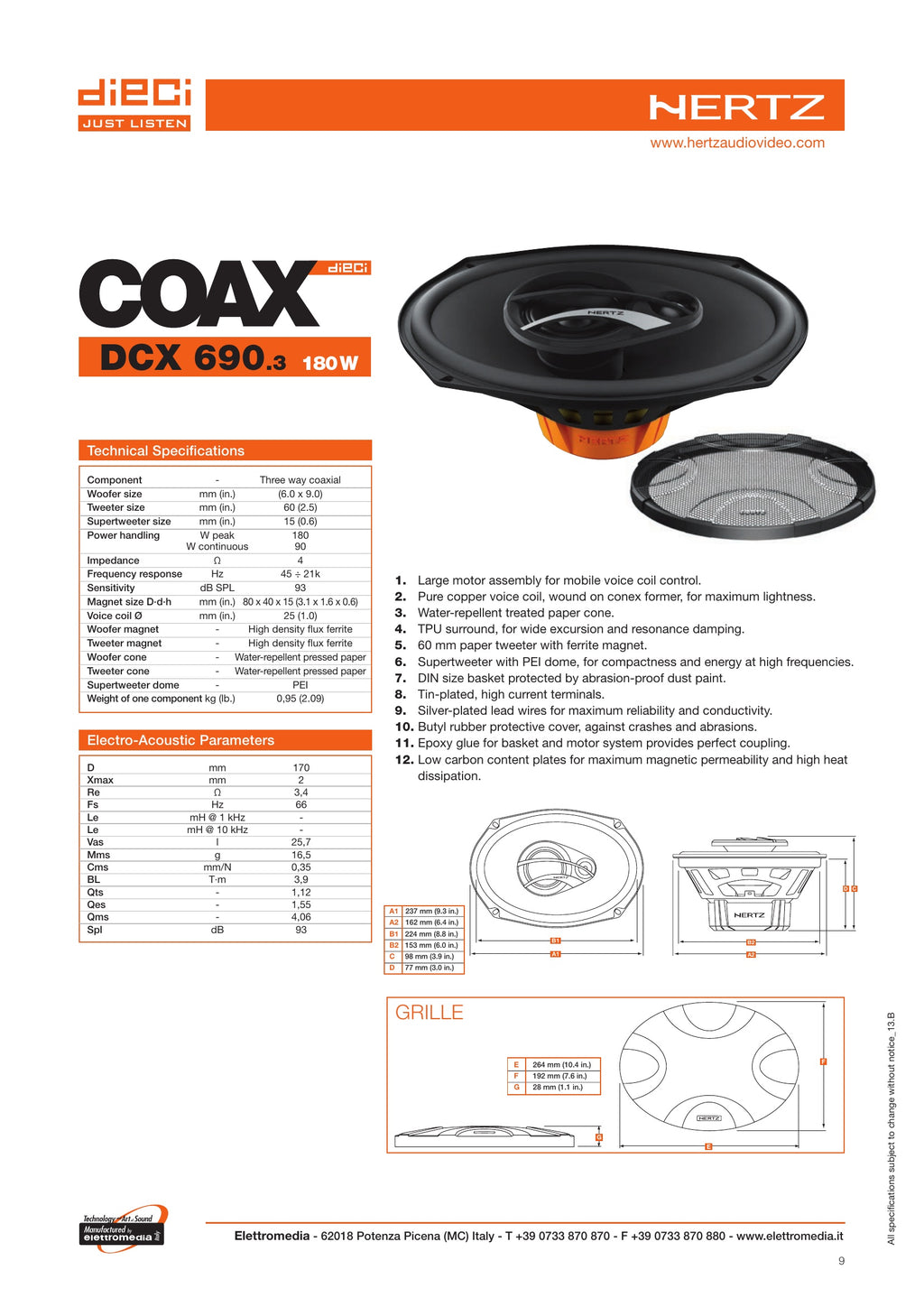 Hertz DCX690.3 6x9 Coaxial Speaker