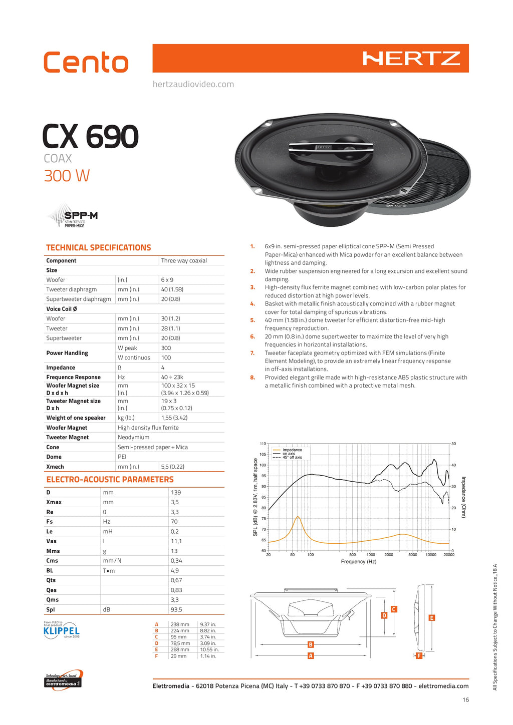 Hertz CX690 6x9 Coaxial Speaker