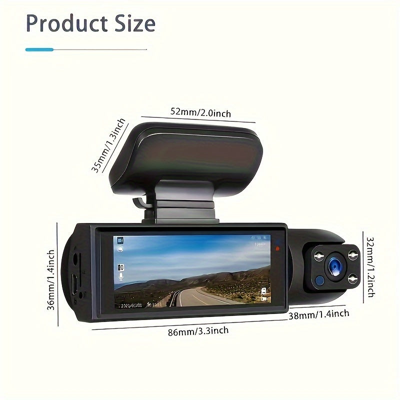NNETM 1080P Dual-Lens Car Dash Cam with Night Vision