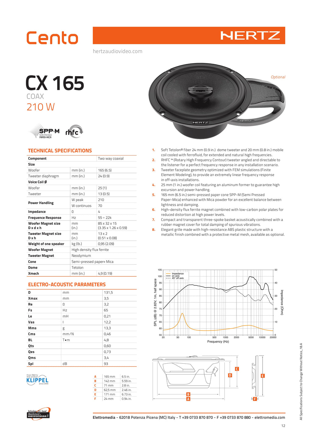 Hertz Cento CX165 6.5” Coaxial Speaker