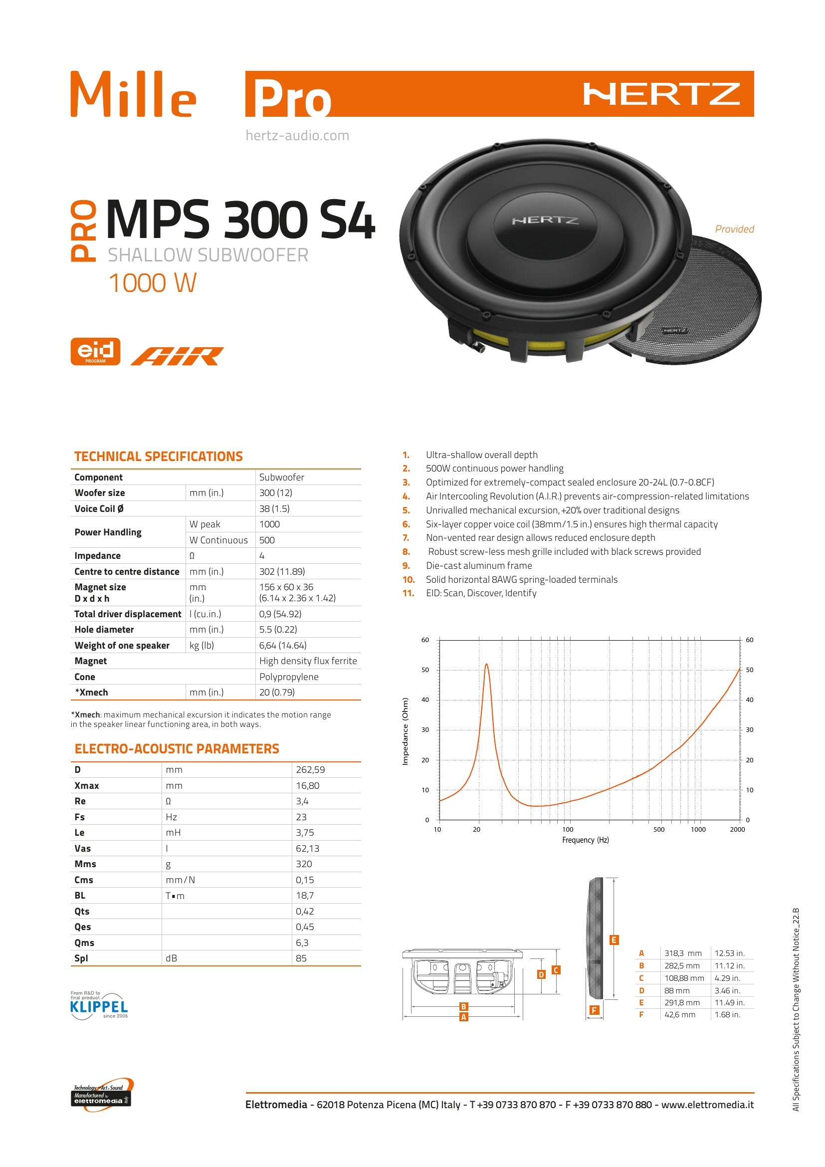 Hertz MPS 300 S4 12” Shallow Mount Subwoofer
