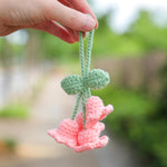Lily Flower Hand Knitted Car Mirror Suspension Accessories, Rearview Mirror Accessories Car Decoration for Men and Women（Pink）