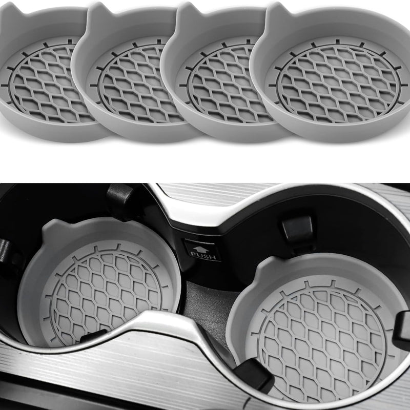 Car Cup Holder Coaster, Silicone Cup Holder Insert, Universal Anti-Slip Cup Holder, Auto Accessories Interior for Men and Women 4 Pack Grey