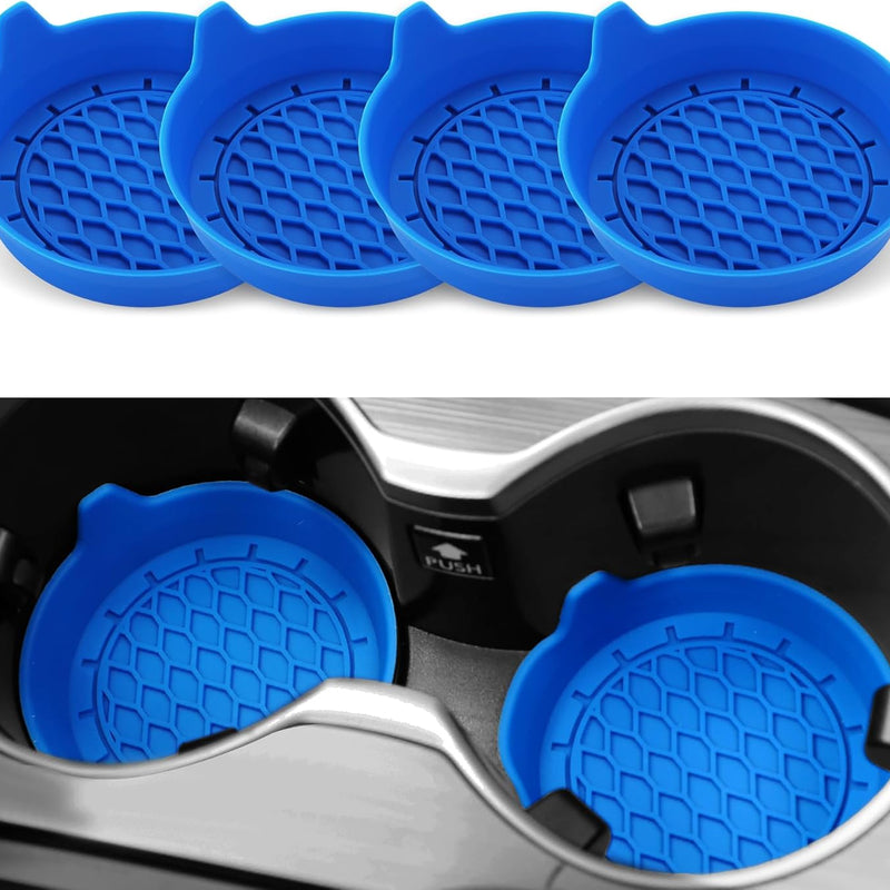 Car Cup Holder Coaster, Silicone Cup Holder Insert, Universal Non-Slip Cup Holder, Auto Accessories Interior for Men and Women 4 Pack Blue