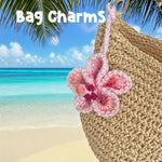 Hibiscus Car Ornaments, Crochet Hawaiian Tropical Flower Bag Charms Decoration Car Mirror Beach Accessories (Pink)