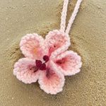Hibiscus Car Ornaments, Crochet Hawaiian Tropical Flower Bag Charms Decoration Car Mirror Beach Accessories (Pink)