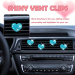 4PCS Heart-Shaped Car Vent Clips with Rhinestone,Bling Air Vent Clips Car Decorations,Premium Shiny Car Clips for Vents Accessories Interior (Lake Blue)