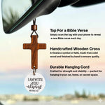 Daily Bible Verse Rearview Mirror Cross Ornament – Daily Scripture Car Pendant Cross with "I Am with You Always" Medallion (White)