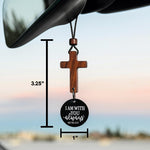 Daily Bible Verse Rearview Mirror Cross Ornament – Daily Scripture Car Hanging Cross with "I Am with You Always" Medallion (Black)