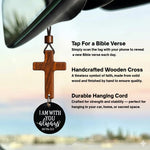 Daily Bible Verse Rearview Mirror Cross Ornament – Daily Scripture Car Hanging Cross with "I Am with You Always" Medallion (Black)