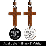 Daily Bible Verse Rearview Mirror Cross Ornament – Daily Scripture Car Hanging Cross with "I Am with You Always" Medallion (Black)