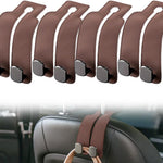 Headrest Hook for Car Seat Headrest, 2026 Wallet & Bag Hook Cute Car Wallet Holder, Double Hook Leather Car Headrest Hook Seat Back Storage Bag for Travel (Brown*4)