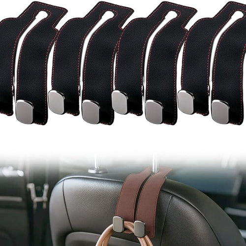 Headrest Hook for Car Seat Headrest, 2026 Wallet & Bag Hook Cute Car Wallet Holder, Double Hook Leather Car Headrest Hook Seat Back Storage Bag for Travel (Black*4)