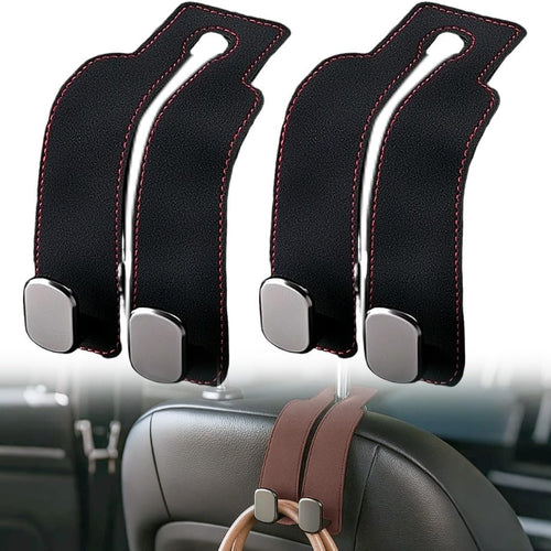 Headrest Hook for Car Seat Headrest, 2026 Wallet & Bag Hook Cute Car Wallet Holder, Double Hook Leather Car Headrest Hook Seat Back Storage Bag for Travel (Black*2)