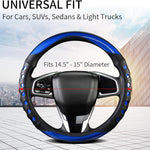 PU Leather Car Steering Wheel Cover with Non-Slip Grip, Suitable for Both Men and Women, Universal Fits 14.5-15 Inch Cars, Trucks, SUVs (Blue (Round), Medium (Standard) Size [14 1/2-15 Inches])