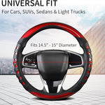 PU Leather Car Steering Wheel Cover with Non-Slip Grip, Suitable for Both Men and Women, Universal Fits 14.5-15 Inch Cars, Trucks, SUVs (Red (Round), Medium (Standard) Size [14 1/2-15 Inches])