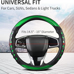PU Leather Car Steering Wheel Sleeve with Non-Slip Grip, Suitable for Both Men and Women, Universal Fits 14.5-15 Inch Cars, Trucks, SUVs (Green (Round), Medium (Standard) Size [14 1/2-15 Inches]) )