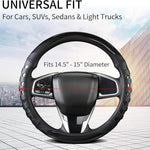 PU Leather Car Steering Wheel Cover with Non-Slip Grip, Suitable for Both Men and Women, Universal Fits 14.5-15 Inch Cars, Trucks, SUVs (Black (Round), Medium (Standard) Size [14 1/2-15 Inches]) )