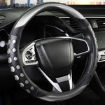 PU Leather Car Steering Wheel Cover with Non-Slip Grip, Suitable for Both Men and Women, Universal Fits 14.5-15 Inch Cars, Trucks, SUVs (Grey (Round), Medium (Standard) Size [14 1/2-15 Inches])