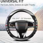 PU Leather Car Steering Wheel Cover with Non-Slip Grip, Suitable for Both Men and Women, Universal Fits 14.5-15 Inch Cars, Trucks, SUVs (Grey (Round), Medium (Standard) Size [14 1/2-15 Inches])