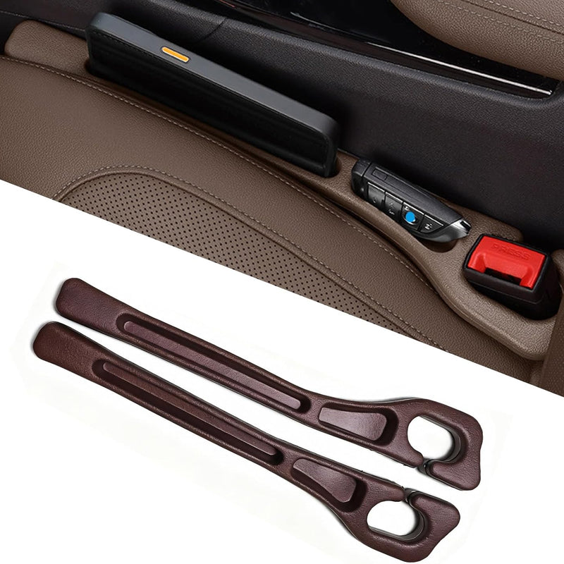 Car Seat Gap Fill Organizer 2 Pcs - No Drop Seat Guard, General Automotive Seat Crevice Filler, Durable Non-Slip Material, Easy Installation in 10 Seconds, for Cars, Trucks & Off-Road Vehicles (Brown)
