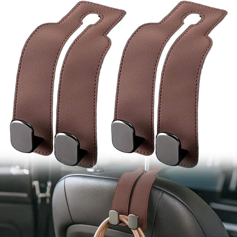 Headrest Hook for Car Car Seat Headrest, 2026 Wallet & Bag Hook Cute Car Wallet Holder, Double Hook Leather Car Headrest Hook Seat Back Storage Bag for Travel (Brown -2)