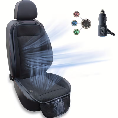 Ventilated Car Seat Cushion with 12 Turbo Fans — 360° Cooling, Universal Fit