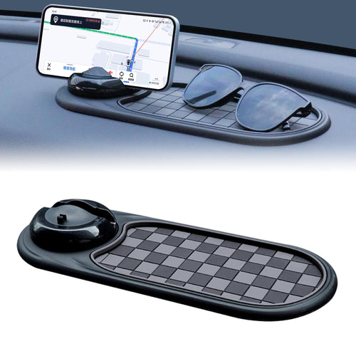 2-in-1 Car Dashboard Anti-Slip Mat with 360° Rotating Phone Holder – Holds Phone, Sunglasses & Keys, Spring-Clamp Grip, Non-Slip Silicone, Universal Fit (Grey- Black)