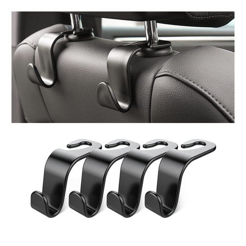 Car Headrest Hooks 4 Pack — Heavy-Duty Seat Back Hangers for Bags, Groceries & Coats, Universal Fit, Black