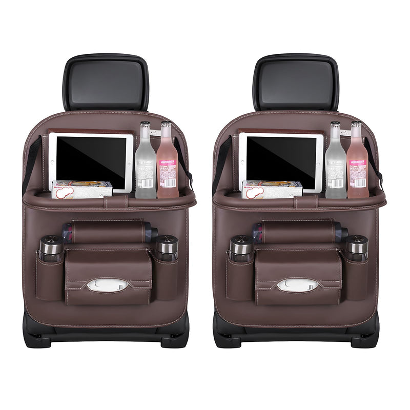 Car Back Seat Organizer with Foldable Table Tray – Universal Rear Seat Storage Bag, Multi-Pocket Holder for Tablet, Drinks & Essentials (Coffee)