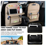 Car Back Seat Organizer with Foldable Table Tray – Universal Rear Seat Storage Bag, Multi-Pocket Holder for Tablet, Drinks & Essentials (Beige)
