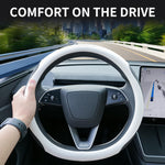 Premium Nappa-Style Steering Wheel Cover for Tesla Model 3 (2016–2025) and Model Y (2020–2026), Two-Tone White & Black, Silicone-Lined, Anti-Slip Grip Zones, Easy Install (White)