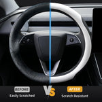 Premium Nappa-Style Steering Wheel Cover for Tesla Model 3 (2016–2025) and Model Y (2020–2026), Two-Tone White & Black, Silicone-Lined, Anti-Slip Grip Zones, Easy Install (White)